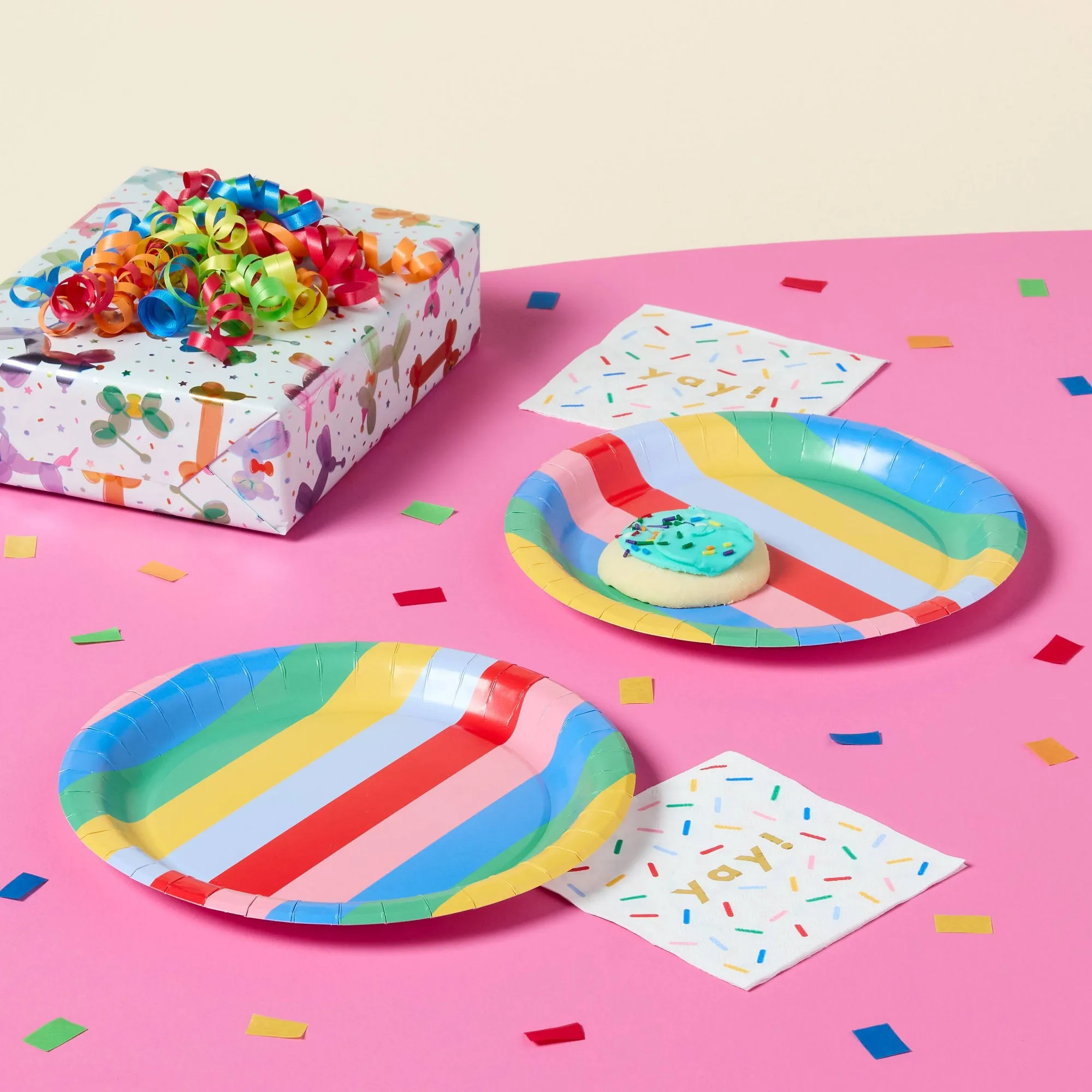 30ct Yay Birthday Sprinkle Foil Beverage Napkins, Colorful Disposable Party Cocktail Paper Napkins Decor