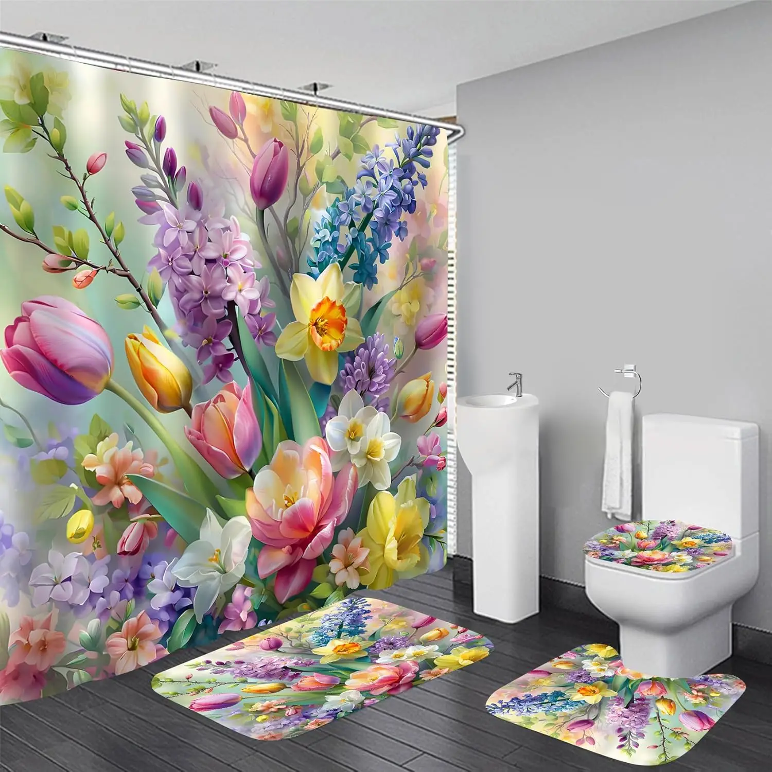 

4 шт. наборы занавесок для душа, красочные цветочные занавески для ванной комнаты, набор для душа, наборы декора для ванной комнаты, занавеска для душа для ванной комнаты с ковриками