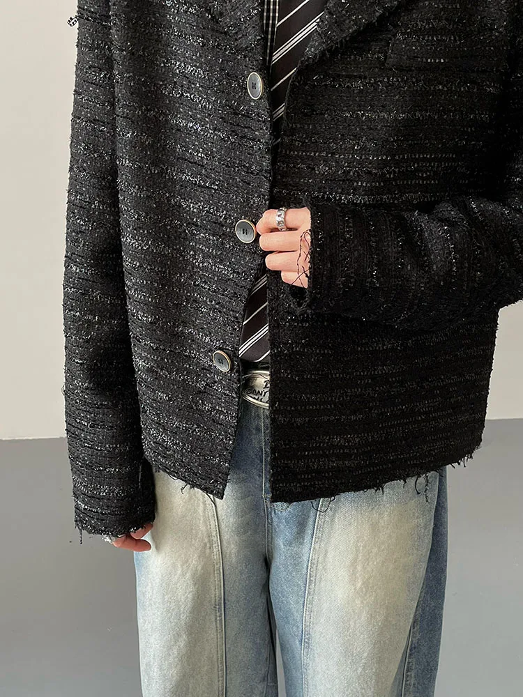 Men's 2025 Spring Autumn New Fashion Retro High-End Padded Shoulder Small Fragrant Jackets Men's Loose Trendy Suit Collar Coats