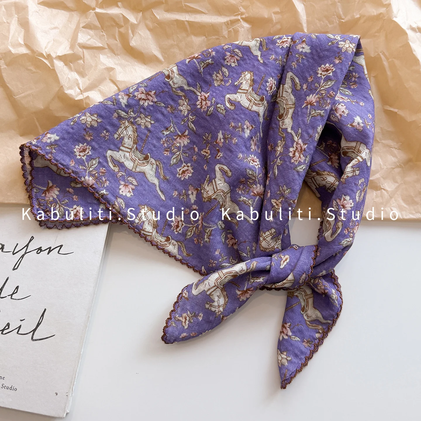 Square Scarf Chiffon Purple Daisy Print Sun Protection Neck Wrap Hair Band for Women Shirt Matching Lightweight Soft