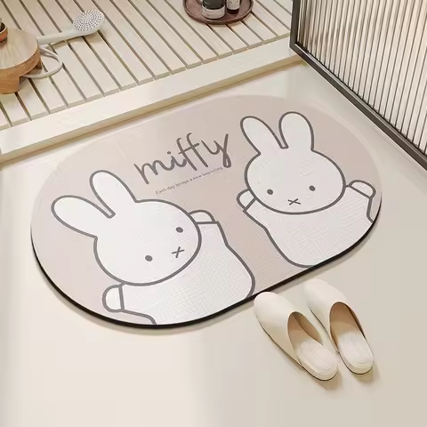 Miffy Cute Cartoon Floor Mat Waterproof &amp; Anti-Slip Bathroom/Kitchen/Toilet Rug Soft Texture for Home Use Easy-Clean Eco-Safe
