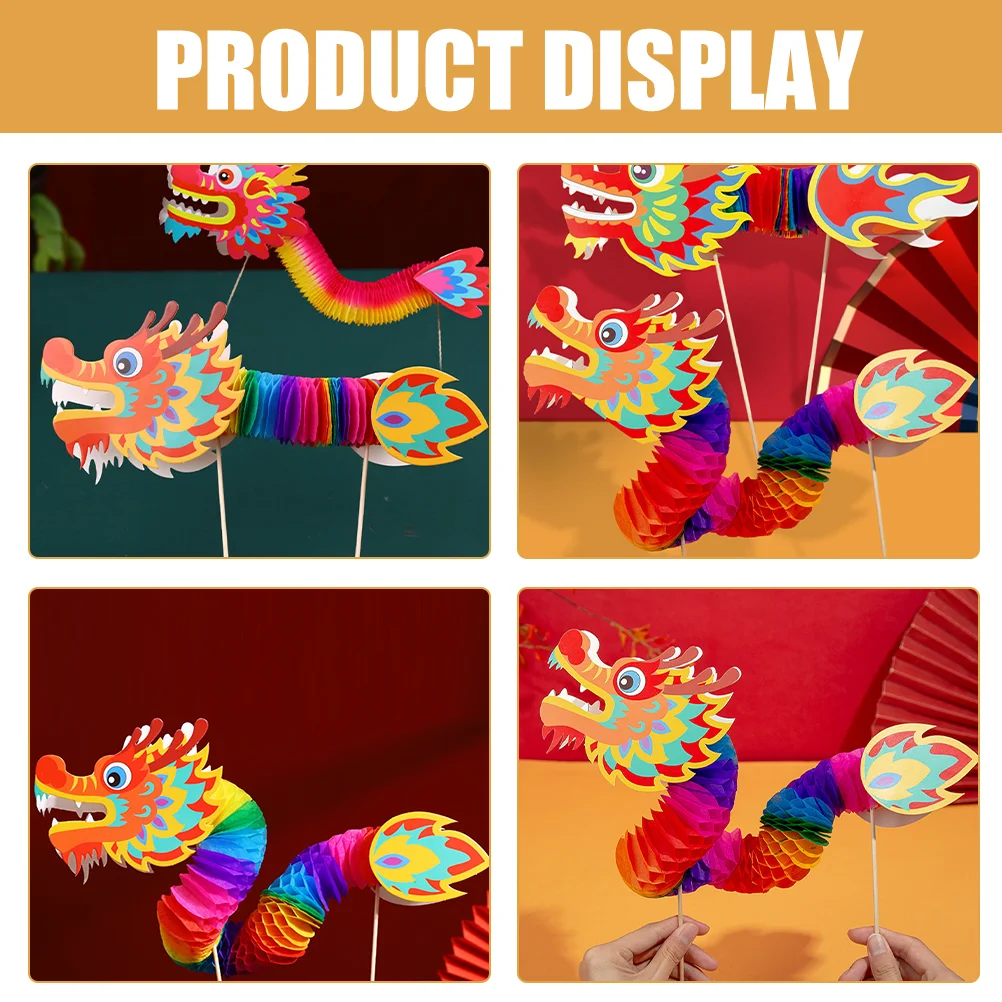 4 Pcs Photo Ornaments Chinese Latte Paper Dragon China New Year Decor Game Props Household Colorful 3d Child