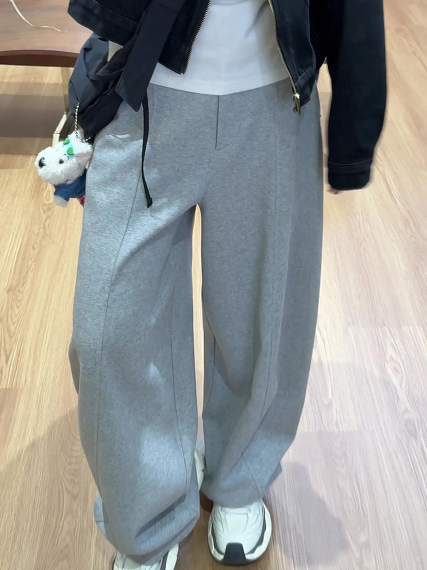 Faionable pantalones sueltos de pierna ancha Color puro Spor pantalones casuales coreano Sle corte recto l cintura para ir al trabajo amigable