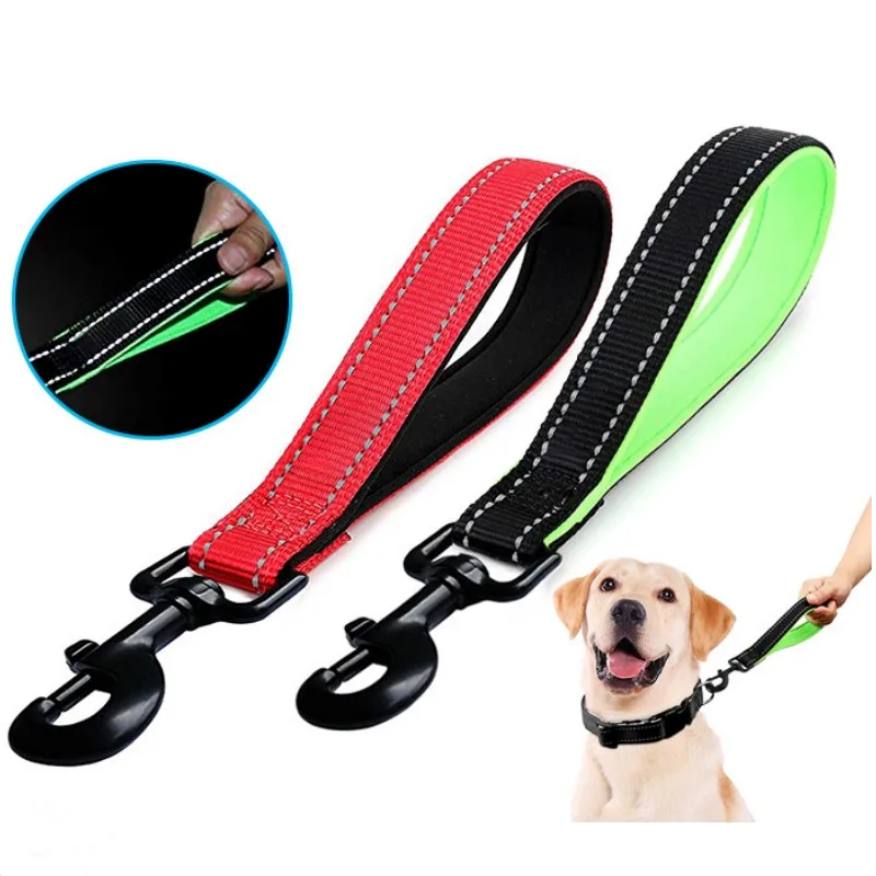 Correa reflectante para perro, correas cortas de nailon para caminar, mango cómodo, cadena para mascotas, 30cm