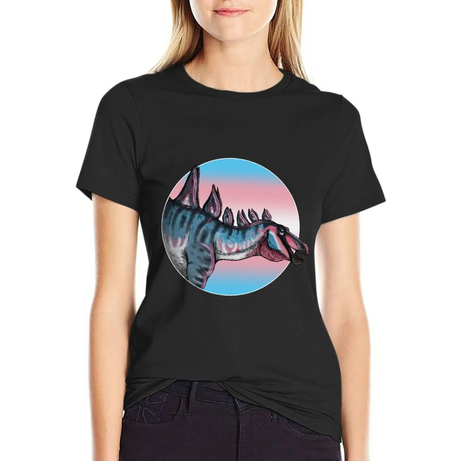 

PRIDE dinosaurs: Tuojiangosaurus (trans flag) T-shirt plus size tops tops tees Woman clothing