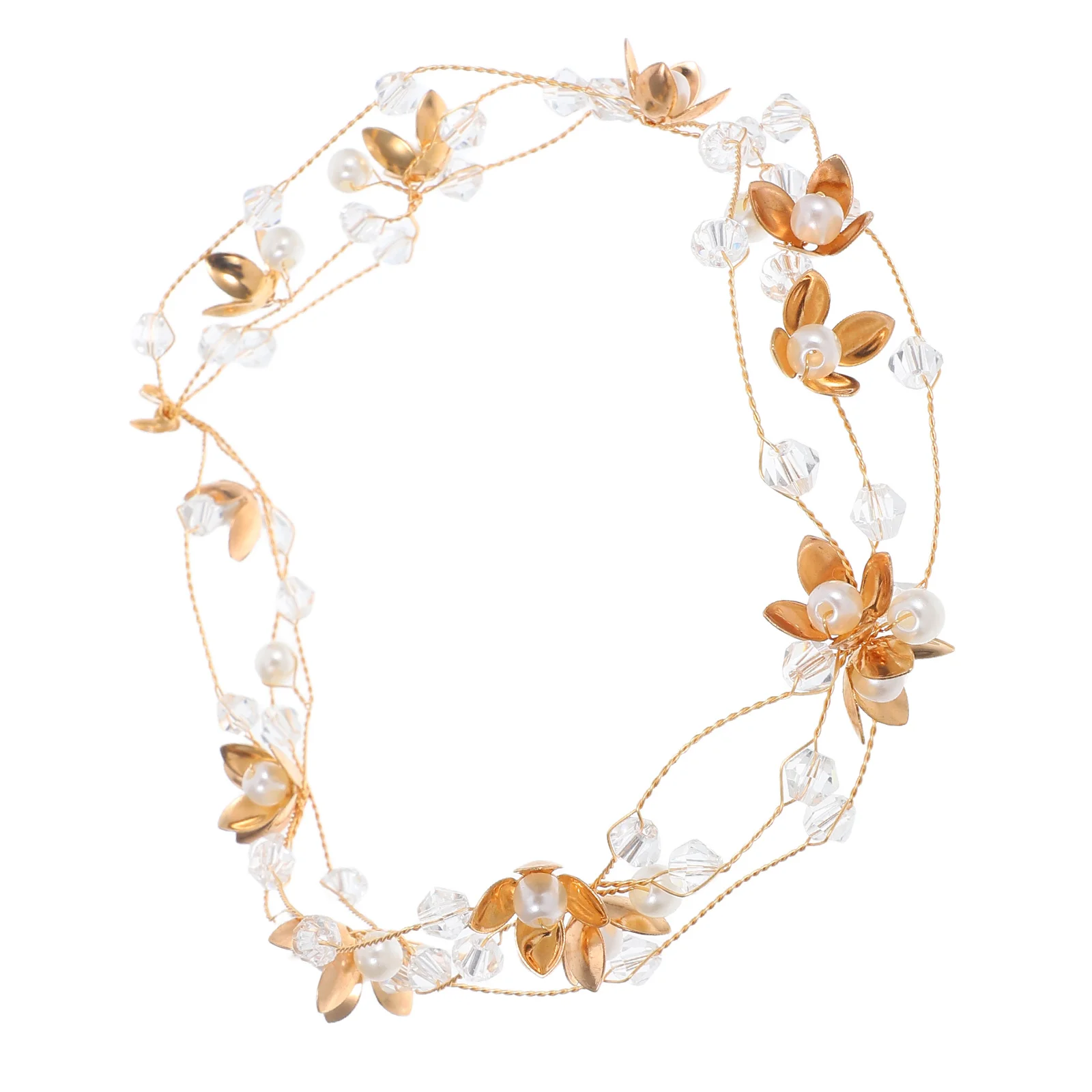 

Pearl Crystal Wedding Headband Bridal Flower Beads Hairband Elegant Lightweight Accessories Party Jewelry Gold Silver