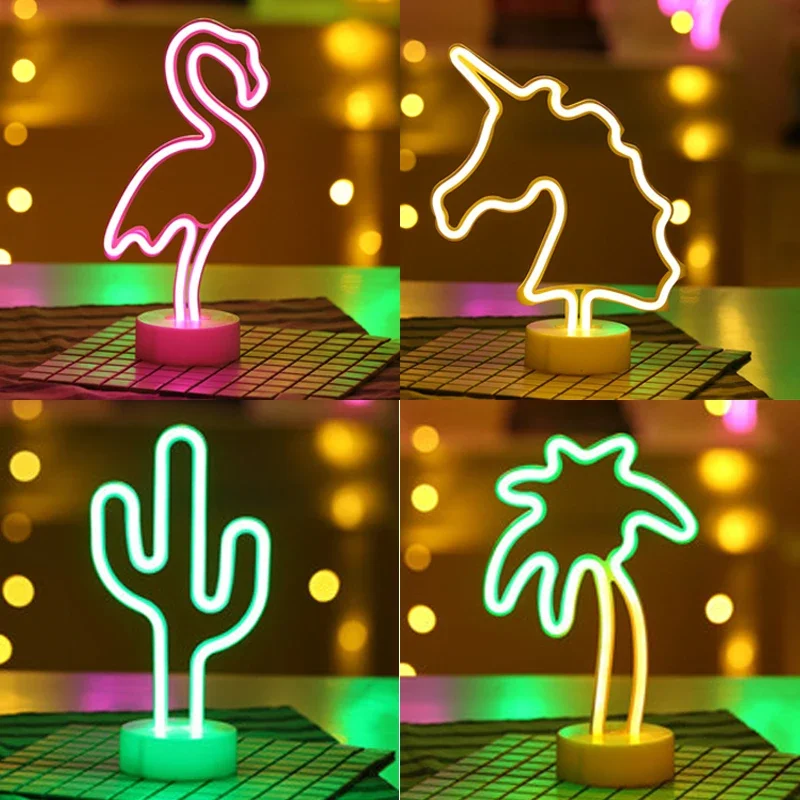 

Neon Light Sign LED Night Light Flamingo Unicorn Cactus Lamp Battery Powered for Bedroom Table Home Wedding Christmas Decoration