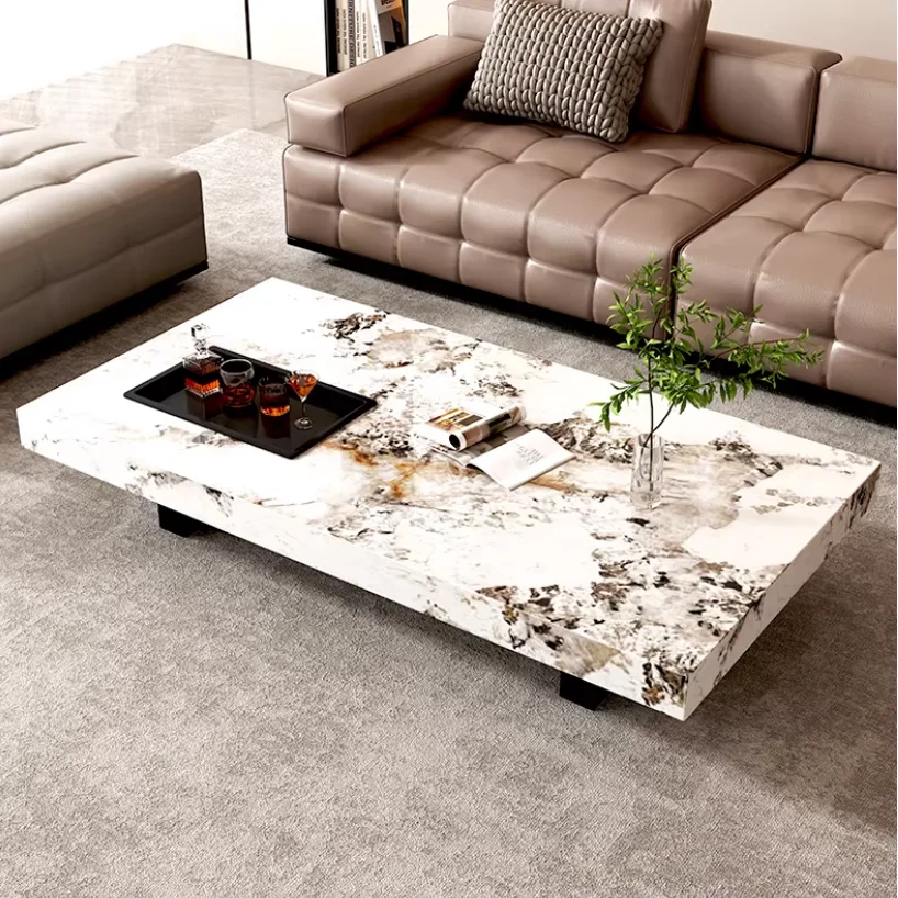 New Light Luxury High-end Modern Design Square Shape Wood Frame Marble Coffee Table BTCT009 for Living Room or Apartment