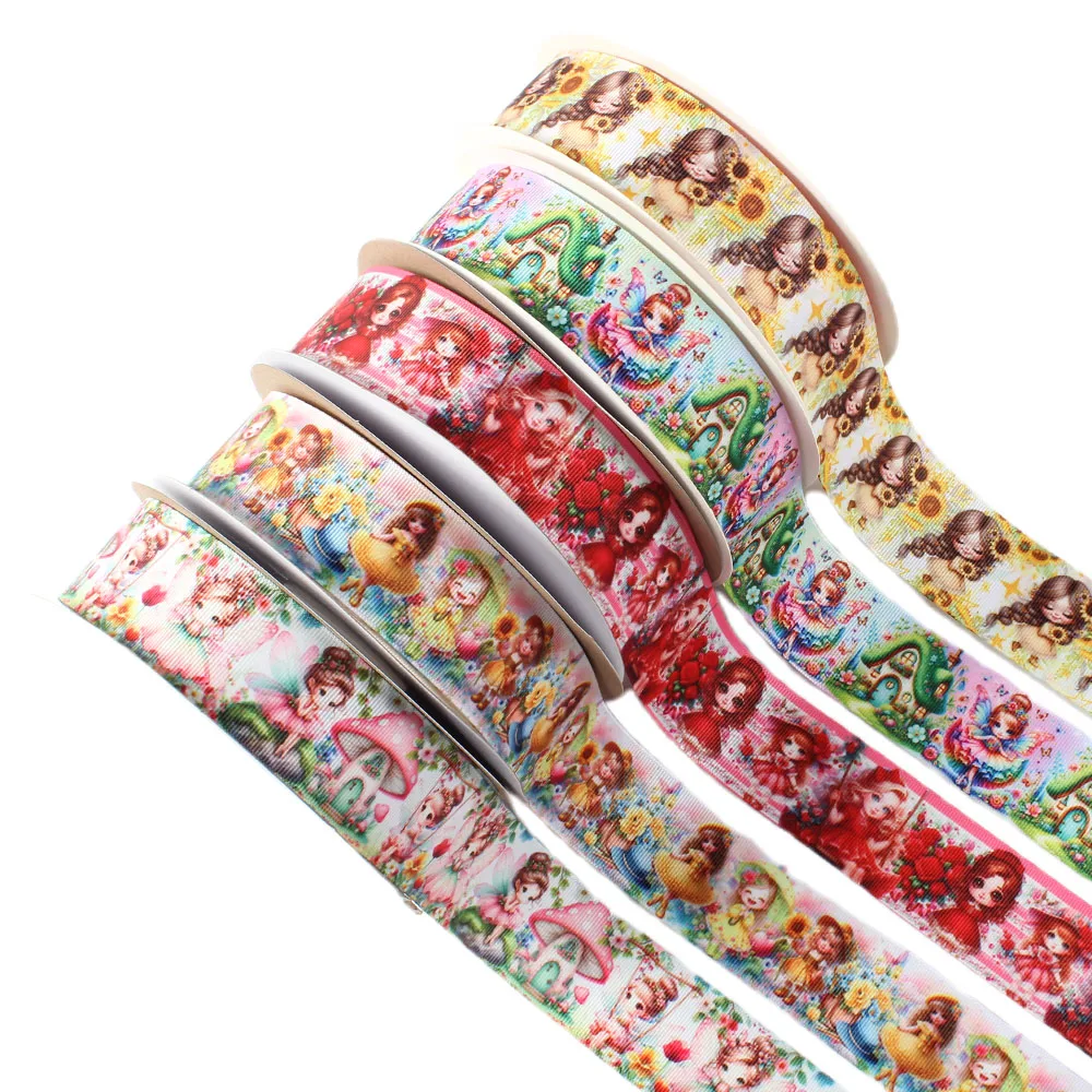 

50Yards Cowgirl Cartoon Grosgrain Ribbon 38mm Heat Transfer Printed for Hairbows Craft Materials DIY Accessories