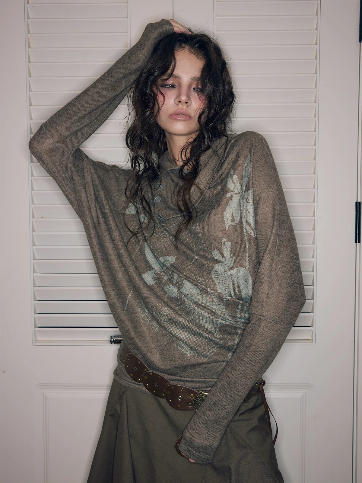 

Loose Brown Abstract Pattern Printed Slimming Base Layer Inner Wear Hoodie Sle Polyester Cotton Blend Long Sve Top for W...