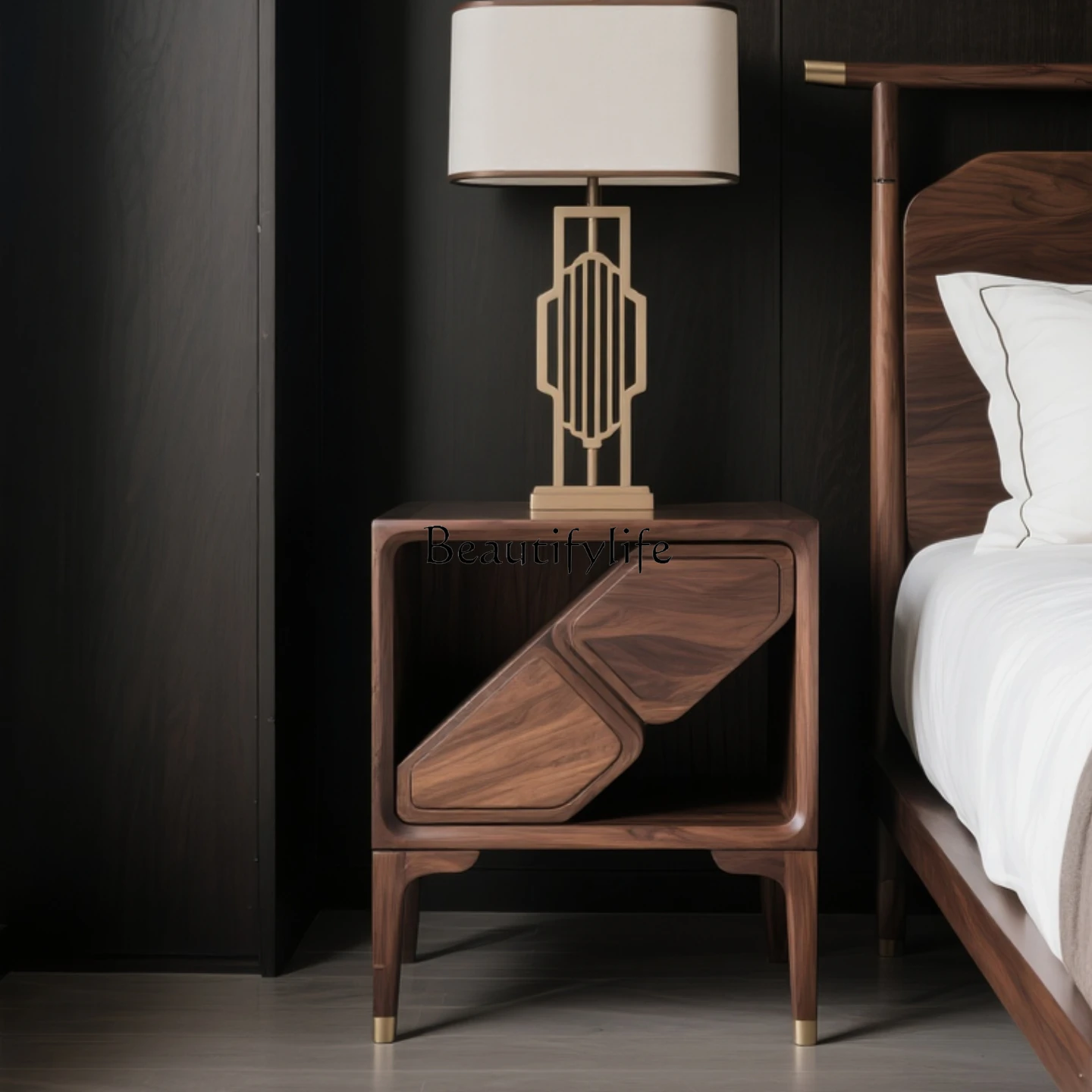 

New Chinese style all solid wood bedside table North American black walnut modern simple log locker