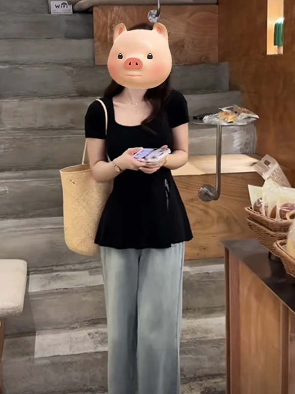 เสื้อผู้หญิงฤดูร้อนแบบใหม่ ดีไซน์ผ่าข้าง สไตล์เกาหลี แฟชั่นเรียบง่าย สีพื้น ทรงปกติ เหมาะสำหรับใส่ไปทำงาน