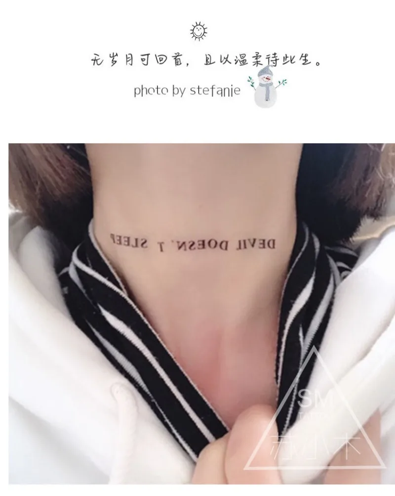 Pegatinas de tatuaje de letras DEVIL dono SLEEP para mujeres y hombres, tatuajes temporales de arte de cuello, tatuajes falsos impermeables, pegatinas duraderas