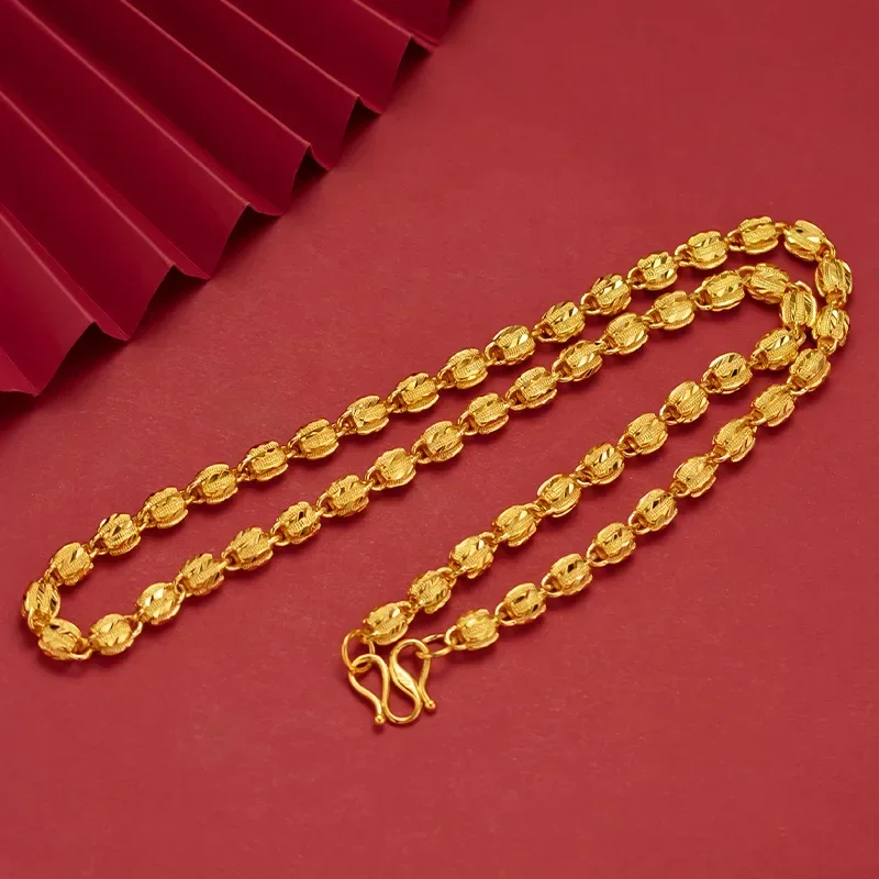 

9999 Real Gold 24K Men's Gold Solid Necklace Ball Watermelon Chain