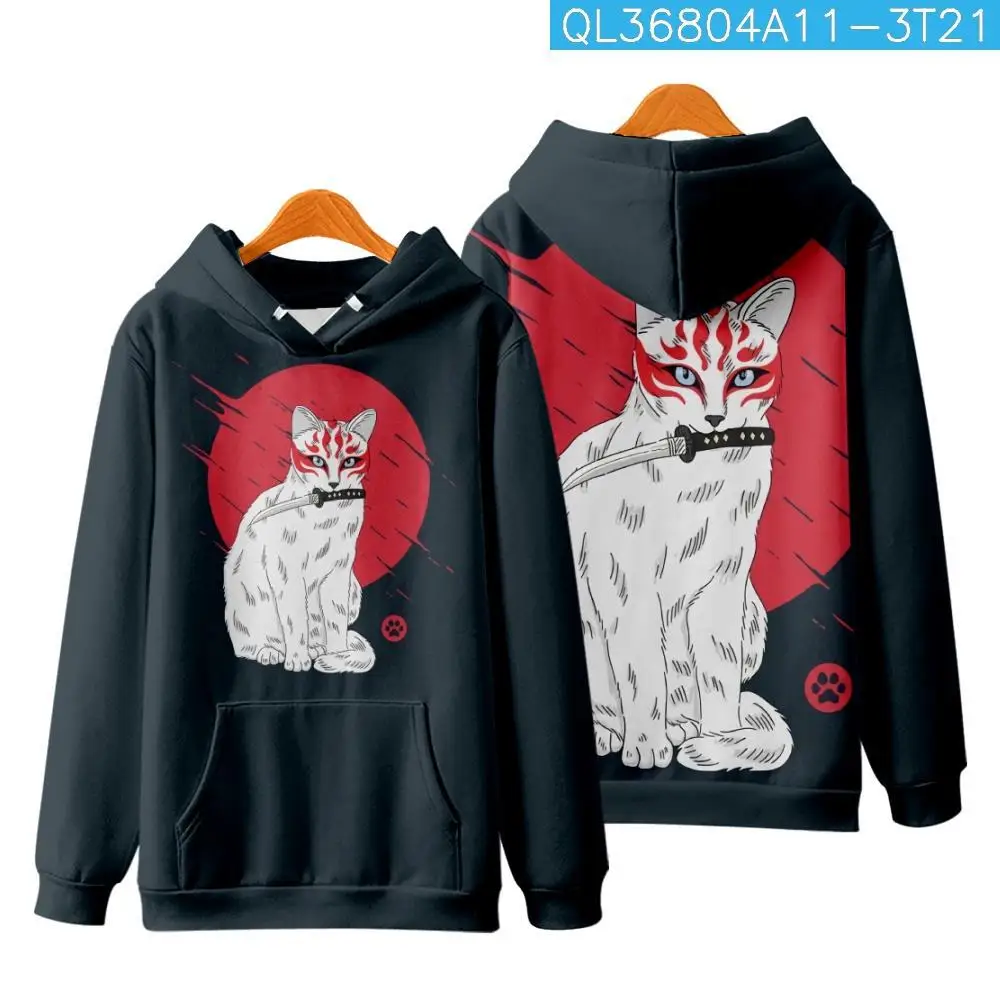 

Casual Cute White Cat Knife Printed Long Sleeve Pullover Hoodies Autumn Men Women Sweatshirt Couple Harajuku Streetwear