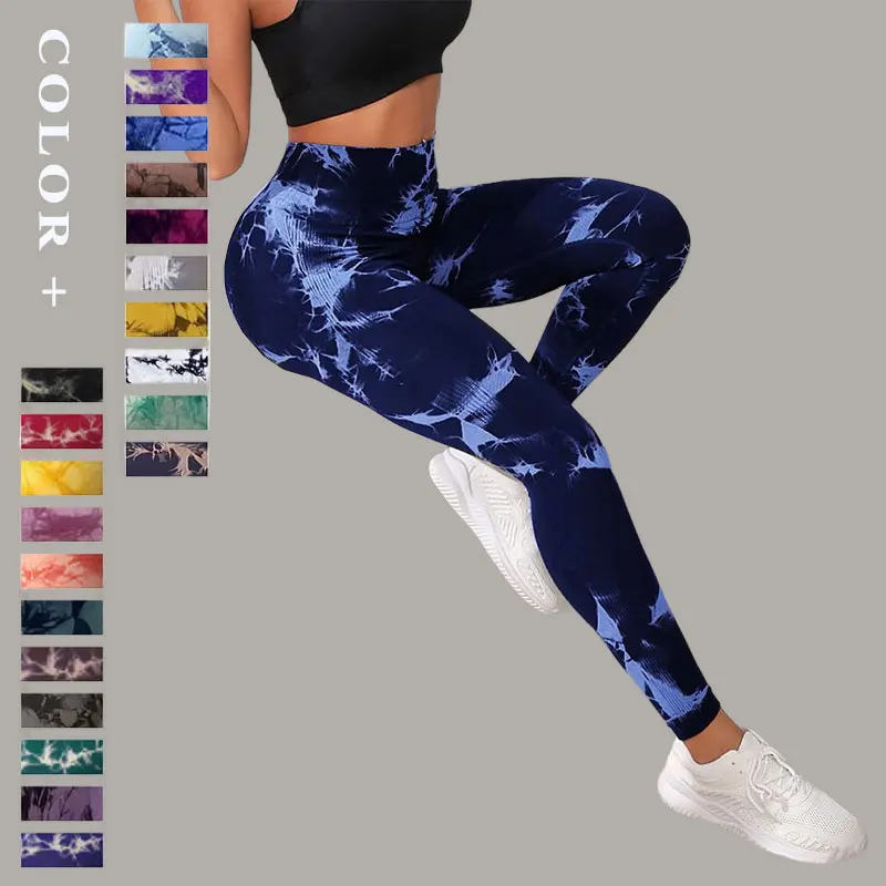 Hip Lifting Seamless Fitness Gym Leggings Tie-Dye Yoga Pants Women's Exercise Tights Tummy Control High Waist Workout Pants