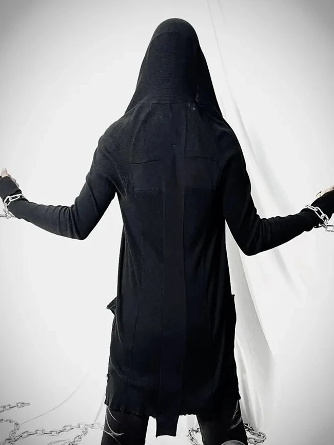 LGB Vision Hooded Cardigan Sweater Large Size Medium and Long Cross Splicing Gothic Jacket