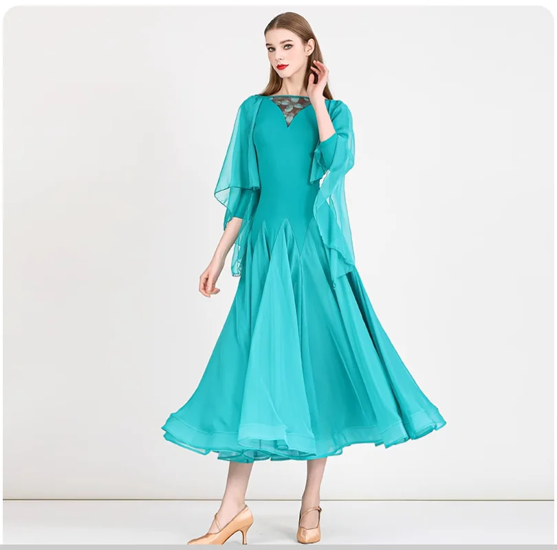 

Ice Silk Chiffon Fabric Draping Modern Dance Dress Standard Dance Practice Uniform