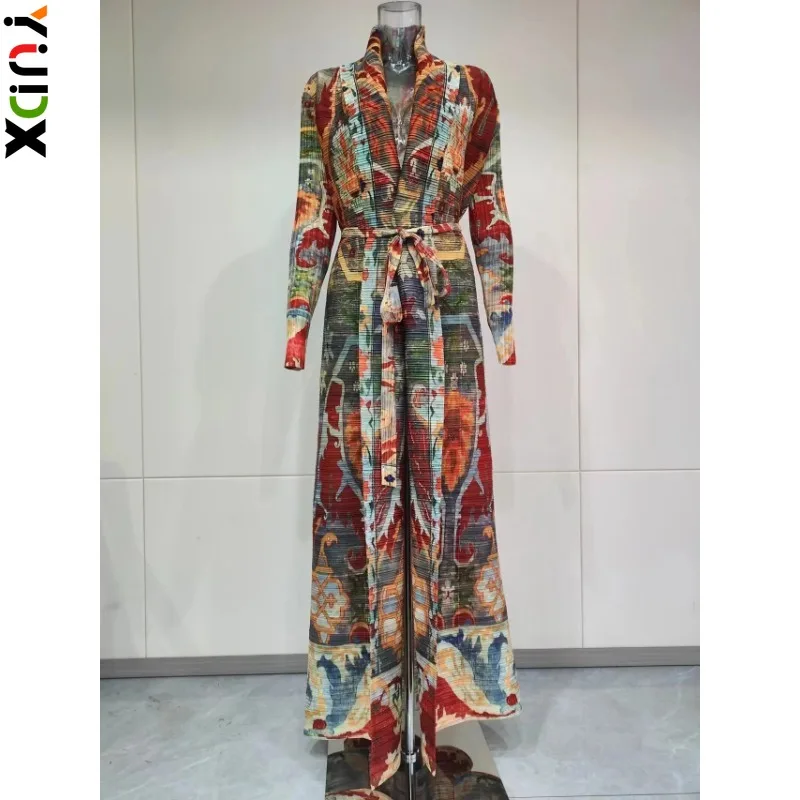 

YUDX High Quality Folded Collar Long Sleeved Windbreaker Coat Fashionable and Elegant Print Long Dress Robe 2024 Summer New