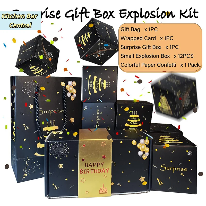 【10 Stück faltbare, aufspringende Überraschungs-Geschenkboxen in Schwarz-Gold, aufspringende Überraschungsbox, Valentinstagsgeschenk】 – Detail 4