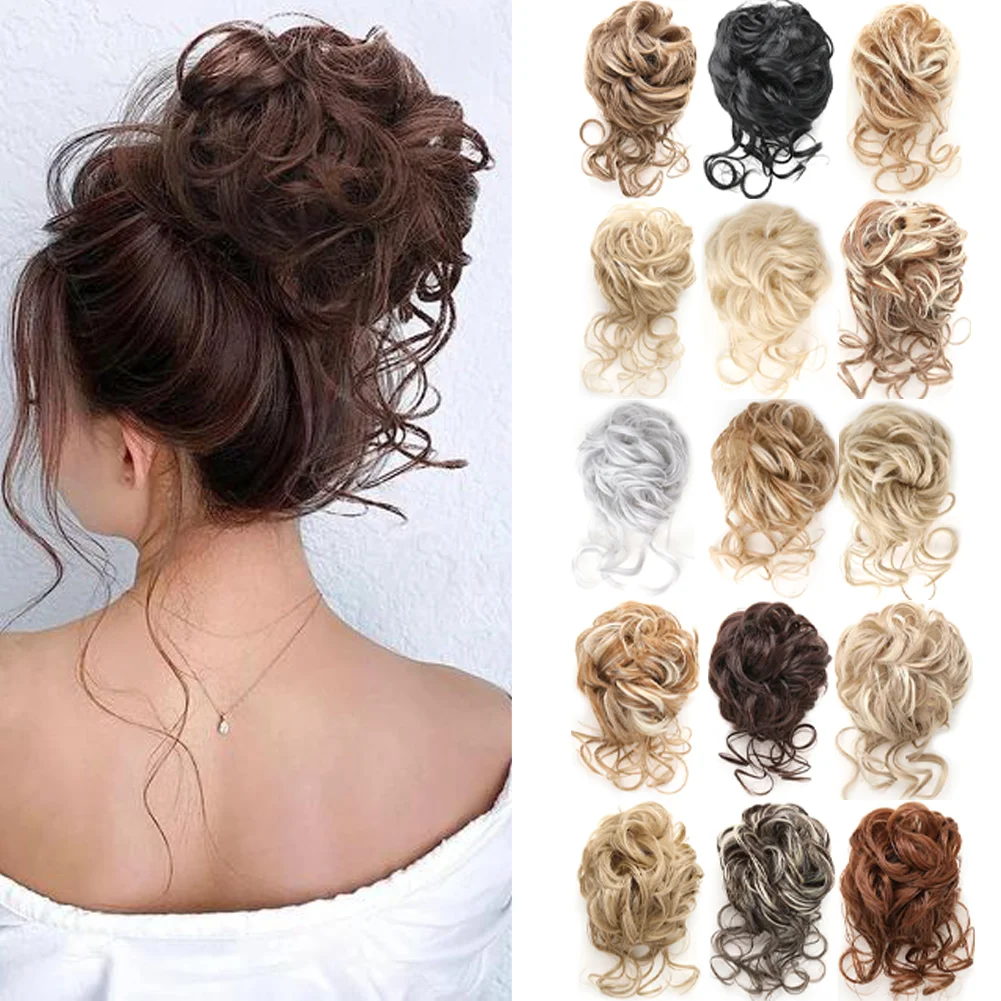 Chignon synthétique désordonné à clipser, extension de cheveux bouclés courts pour femmes