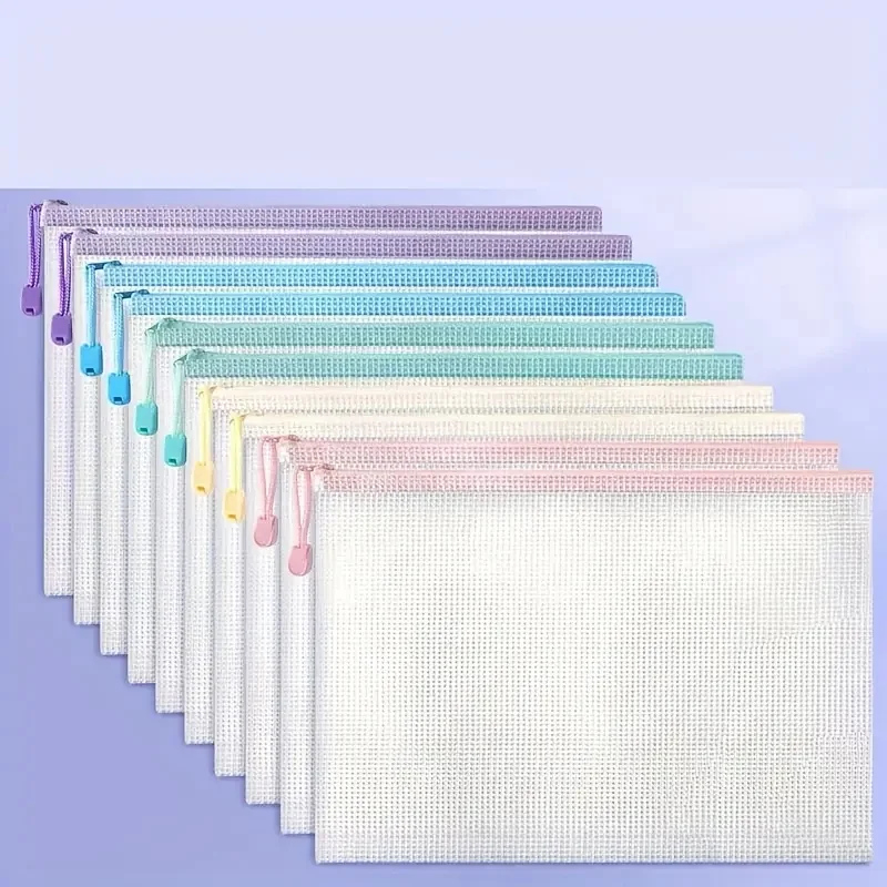 5-Pack A4 Zippered Document Bags, Transparent Waterproof Pouch for School, Office & Exam Organization, Pastel Colors