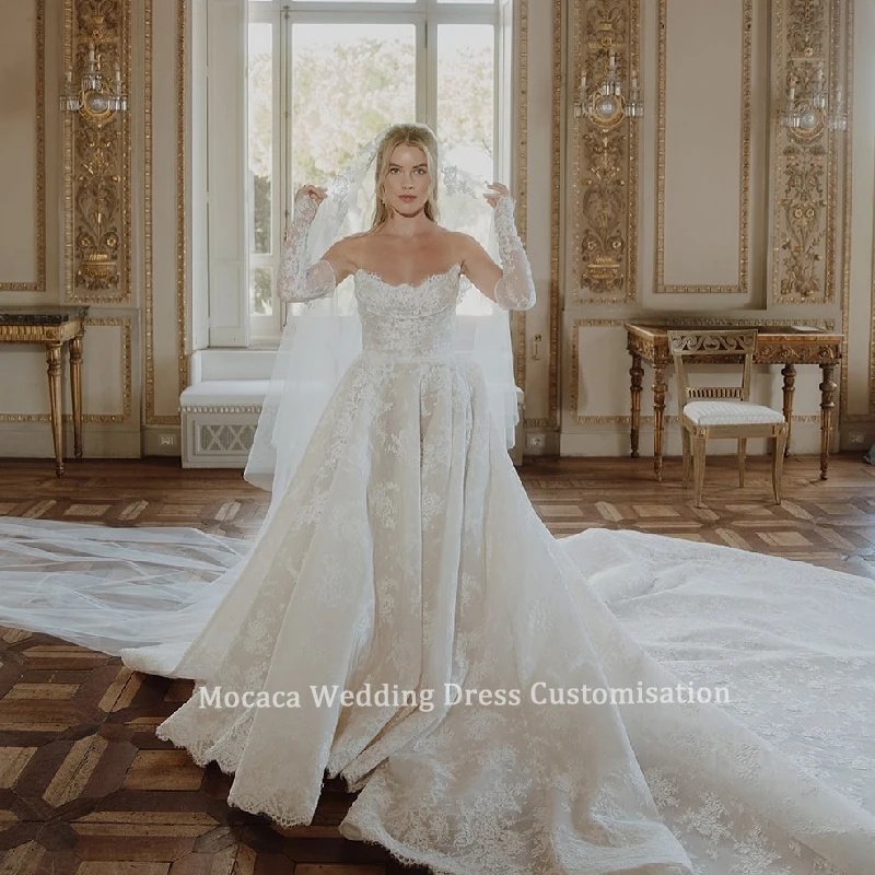 Mocaca Customized White Elegant Lace Wedding Dress Sweetheart Sheath Corset  Lace Up Train Bohemian Bridal Gowns Vestido de novia - AliExpress 320