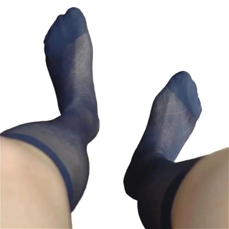 

Brand Men Sheer Long Socks for Men Sexy Thin Soft Breathable Transparent See Through Socks Man Rhombus Nylon Business Stockings