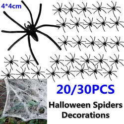 20/30PCS Halloween pająki dekoracje 4cm czarne plastikowe pająki nawiedzony dom skomplikowana zabawka do dekoracji pająka