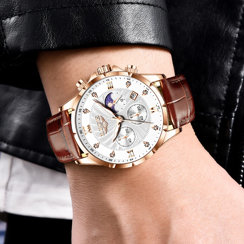 2025 커플 시계 럭셔리 남성용 LIGE 패션 쿼츠 남성 시계 비즈니스 캐주얼 시계 가죽 방수 손목시계 남성용 시계