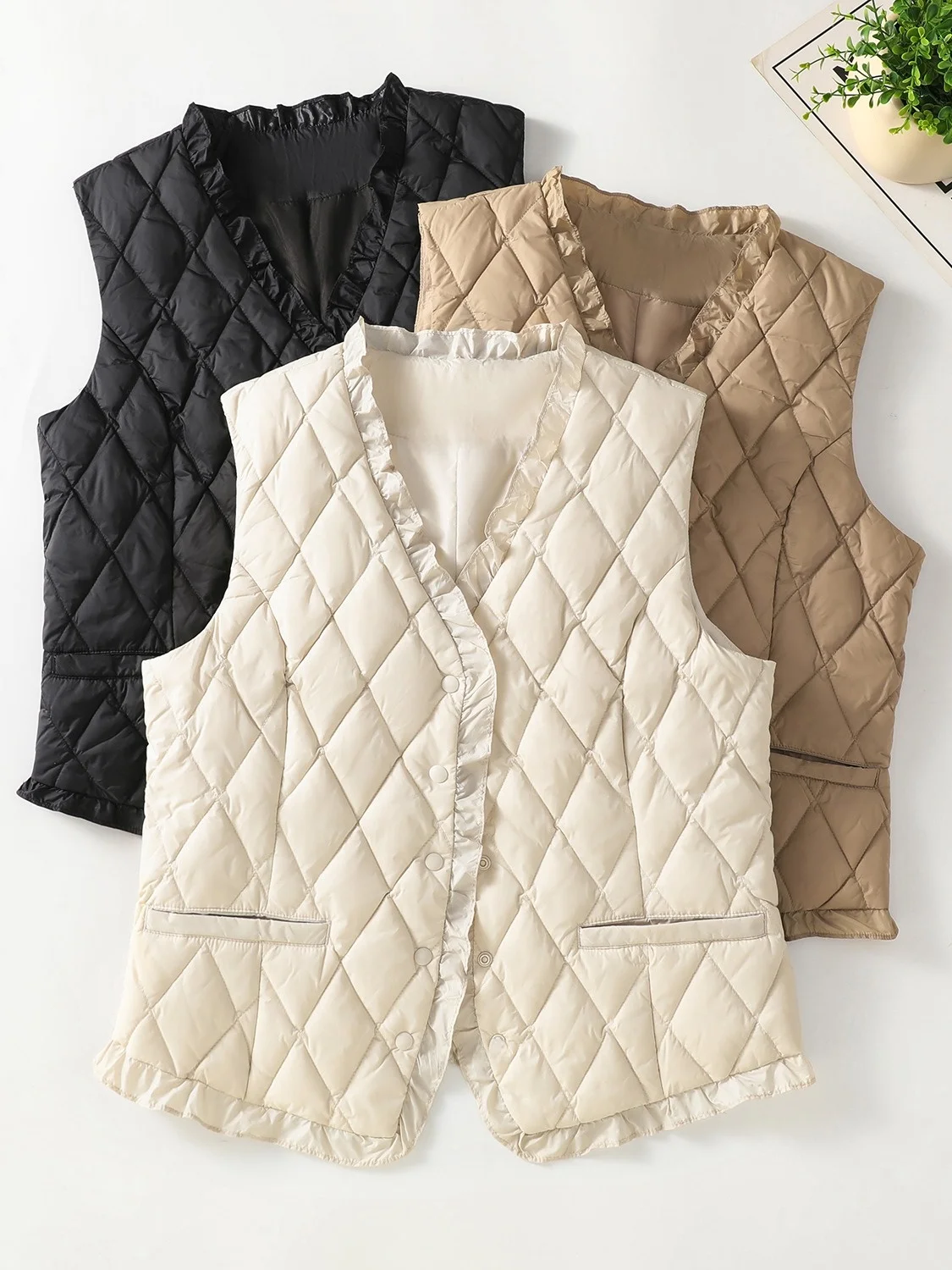 Lightweight ort Quilted Cotton Jaet Women's Winter Vest Warm oulder Pad V-ne Floral Embroidery Small Outerwear