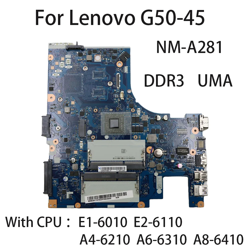 

Материнская плата для ноутбука Lenovo G50-45 AMD ACLU5 ACLU6 NM-A281 DDR3 с центральным процессором E2-6110 A6-6310 5B20F77242 5B20F77223