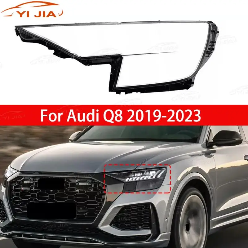 

YIJIA Car Front Headlights Glass Lens Cover For Audi Q8 2019-2023 Car Accessories Headlamp Clear Lamp Shell Plexiglass