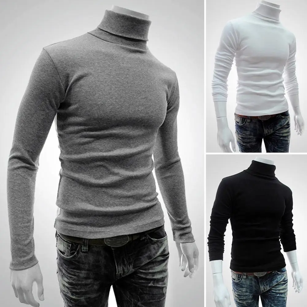 Fashion Autumn Pullover  Solid Color Skin-friendly Men Pullover  Turtleneck Slim Fit Autumn Pullover