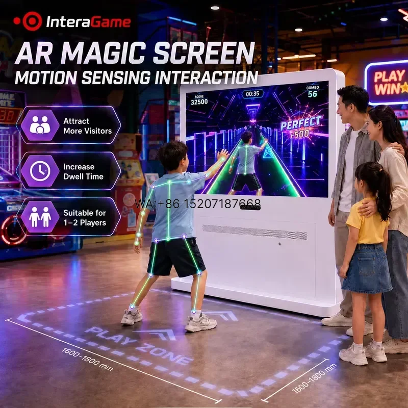 Wmwmnu 85 Inch AR Magic Screen Motion Sensing Game Device Body Tracking Interactive Arcade for Kids Amusement Park