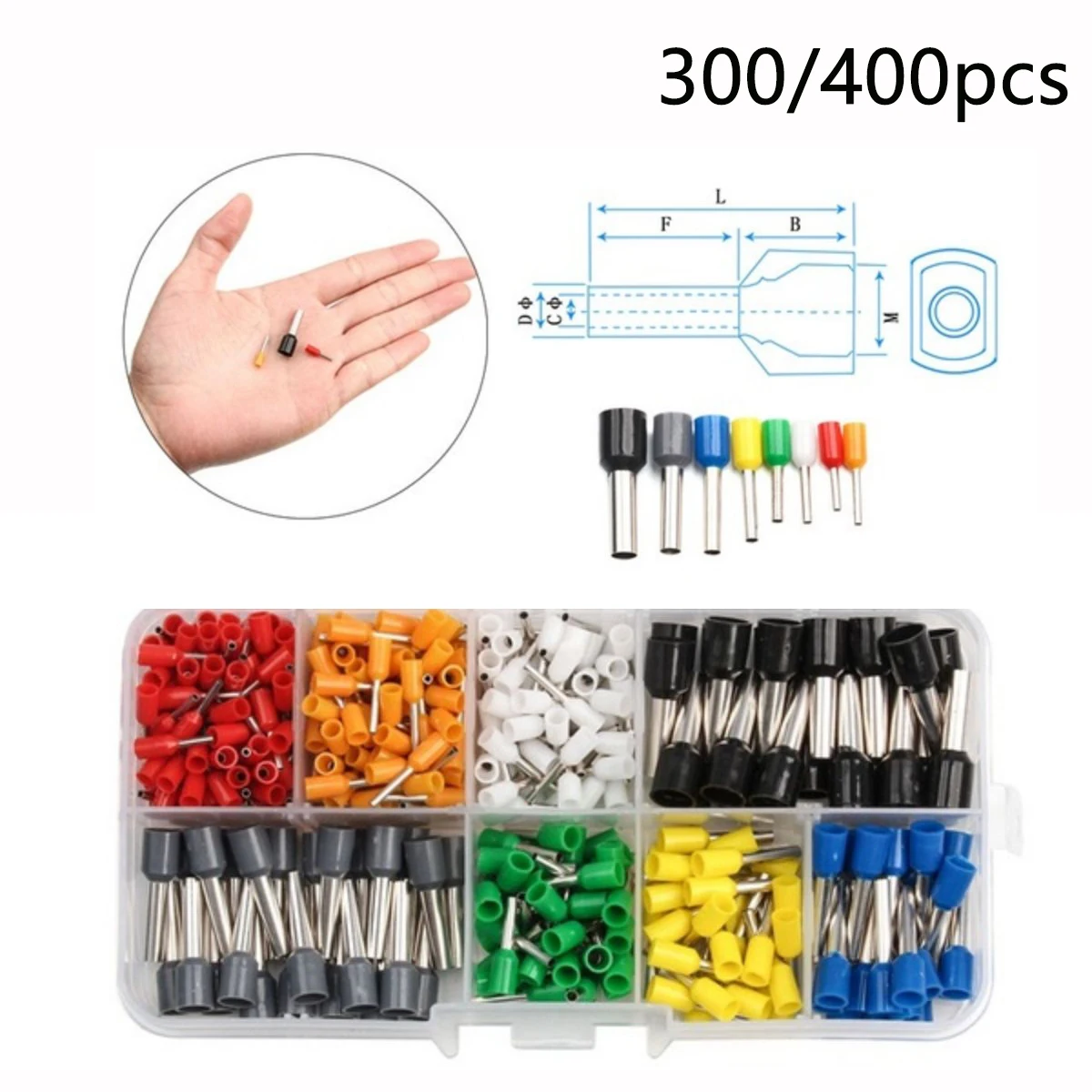 300/400PCS Wire Copper Crimp Connectors Nylon Insulated Cord Pin End Terminal And 1PCS 0.25mm²-10mm² Crimper Plier Set