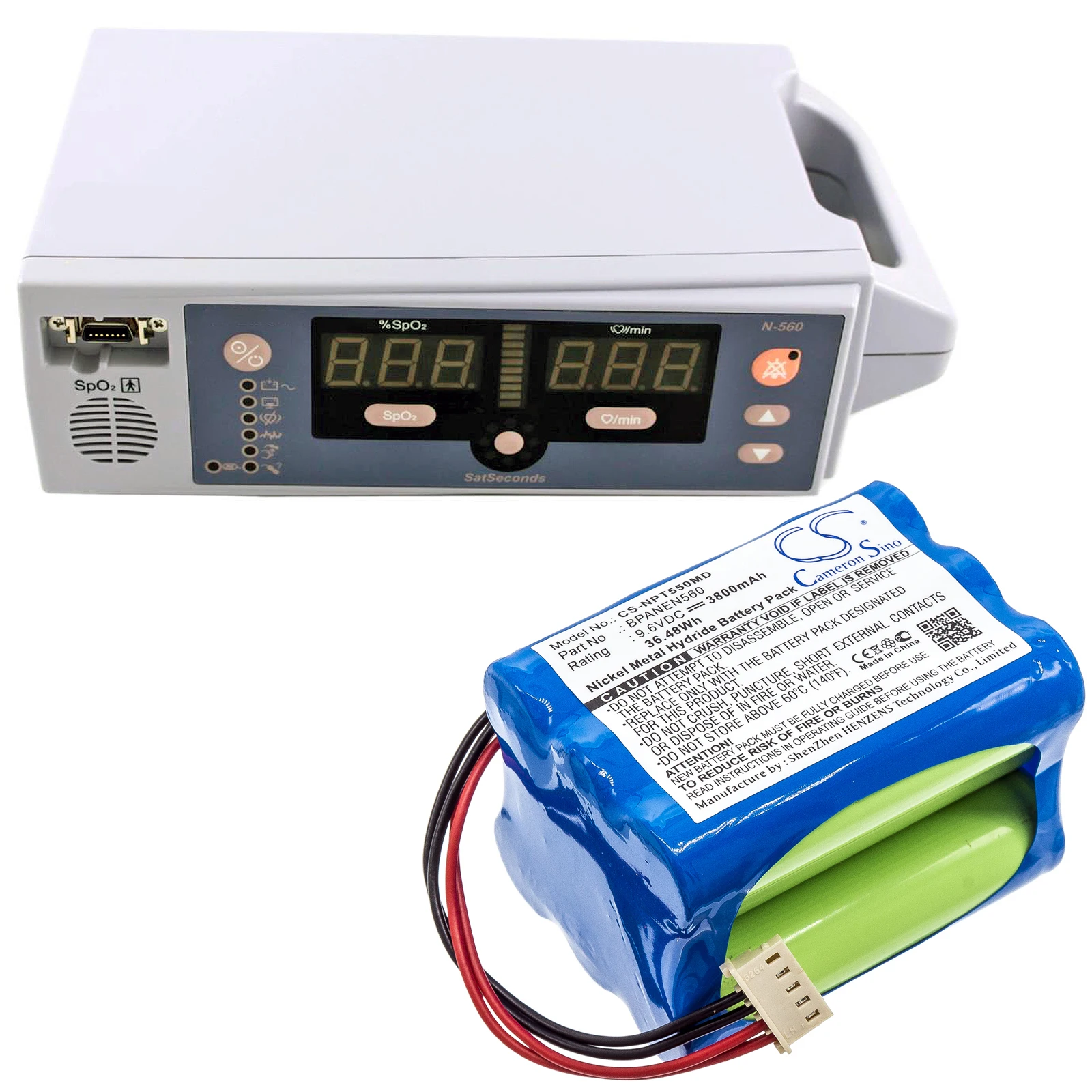 ALLCCX GreenBatteryPower Batería Médica de Ni-MH de 3800mAh 9.6V 36.48Wh para Covidien N550, Mediana M6008-O, Nellcor Puritan Bennett