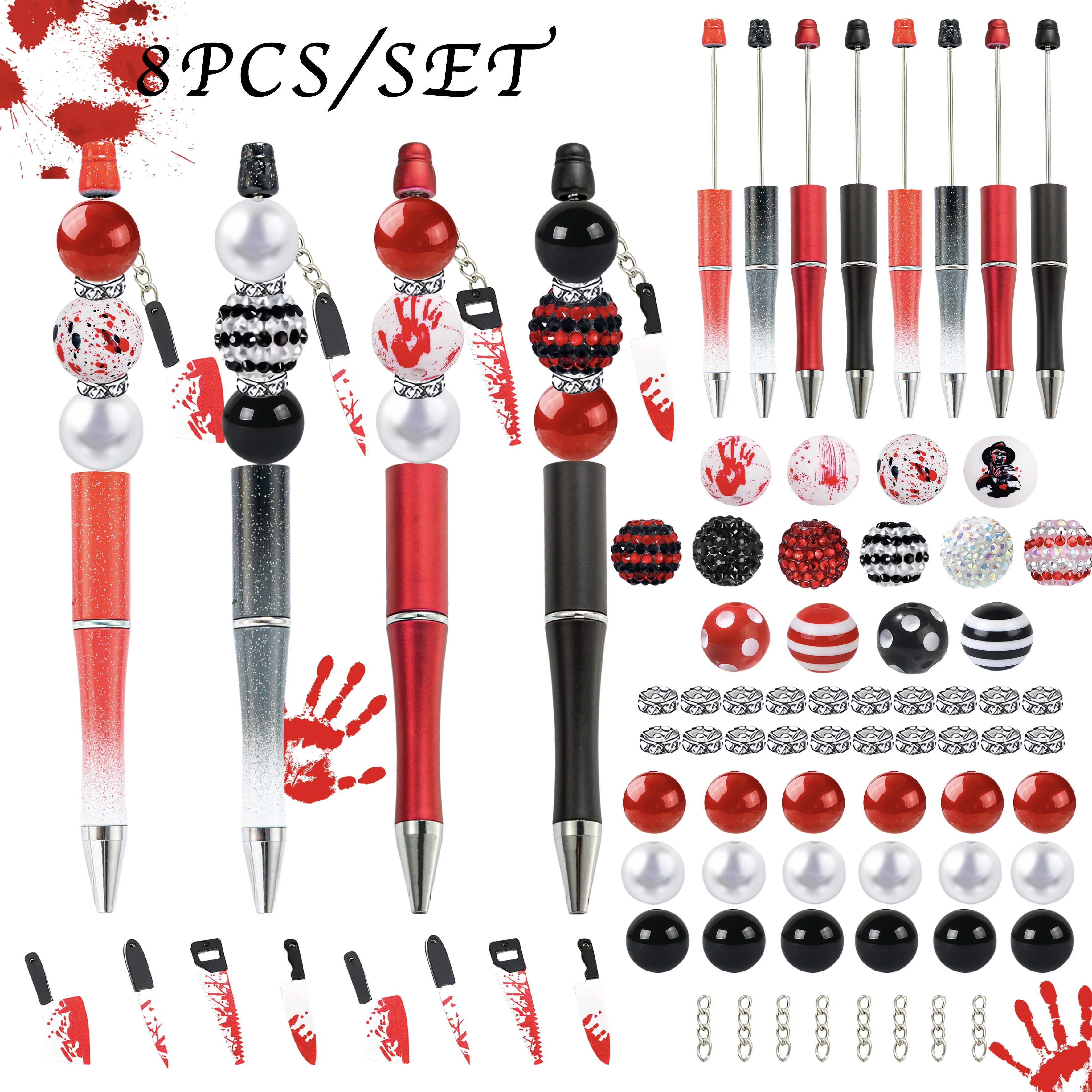 8 قطعة رذاذ الدم الأحمر الأسود الرعب الدم هالوين لتقوم بها بنفسك حبة قلم حبر جاف وخرز أكريليك ومعلقات سكين المطبخ الأحمر