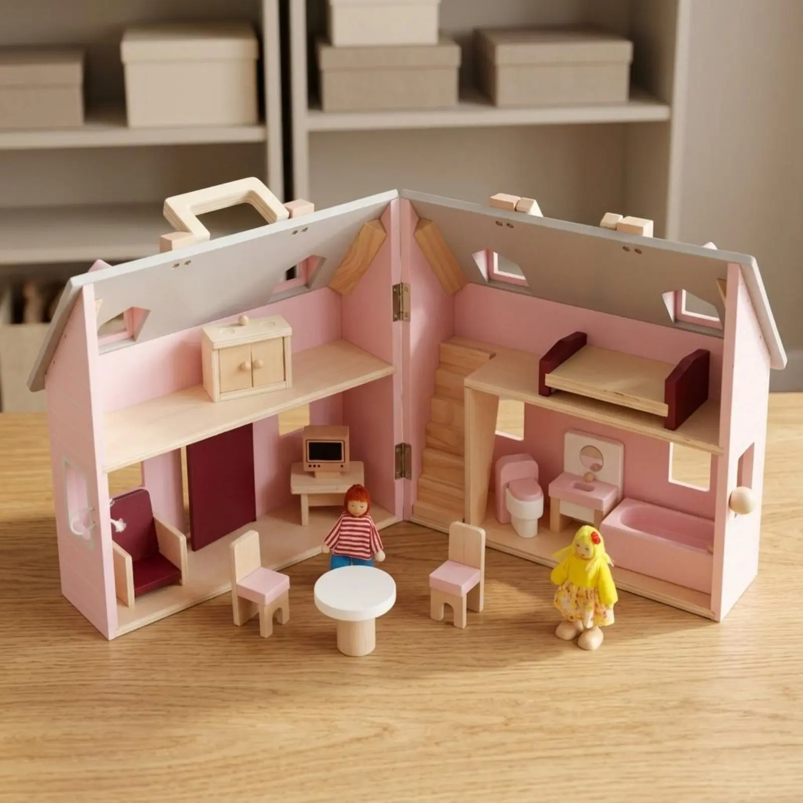 Wooden Dollhouse Realistic Portable Dollhouse Pretend Play House Handheld Children's Toy DIY for Children