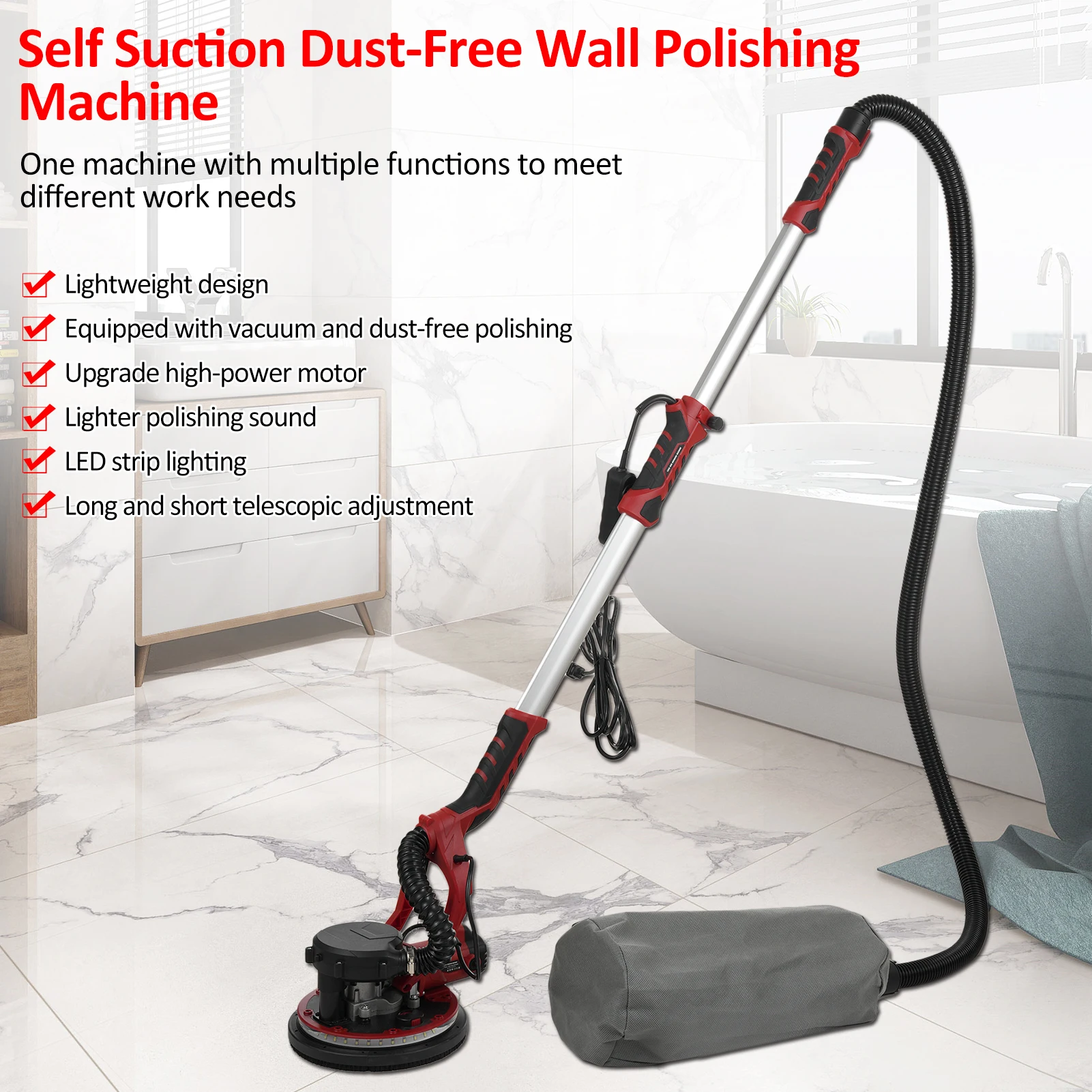 1390W Electric Sander with 20 Pcs Sanding Discs 5 Variable Speed 900-2800 RPM Wall Sander with Extendable Handle LED Light