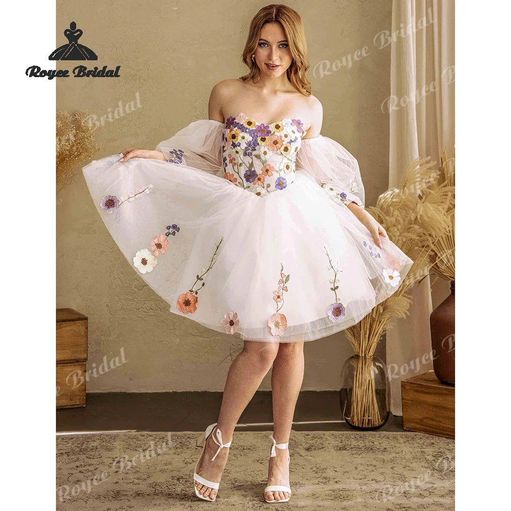

Fairy Knee-Length A Line Wedding Dresses 2026 Colorful Flowers Beach Bridal Gown Customized vestido de novia
