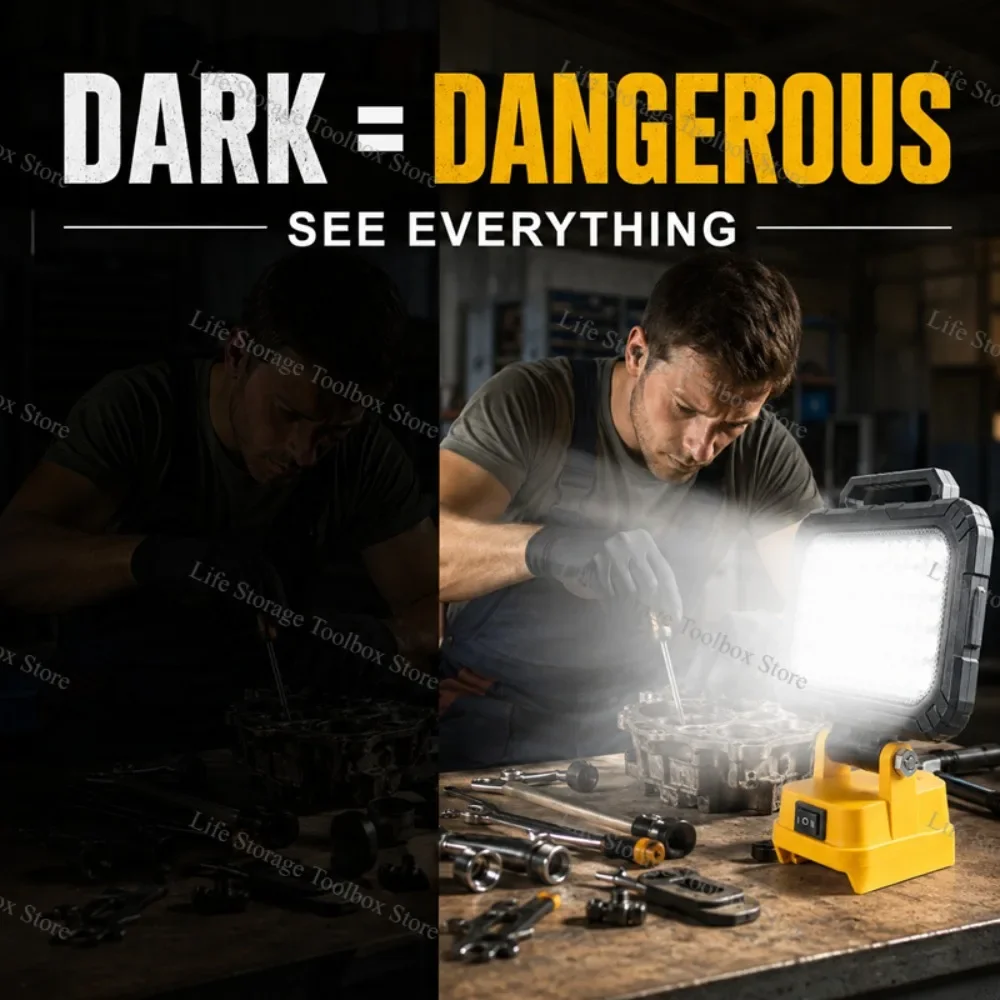 Kabelloses LED-Arbeitslicht für DeWalt 20V Akku, 135W 10800LM Baustellen-Flutlicht, Tragbare Outdoor-Taschenlampe mit Doppel-USB-Ladefunktion – Detail 8