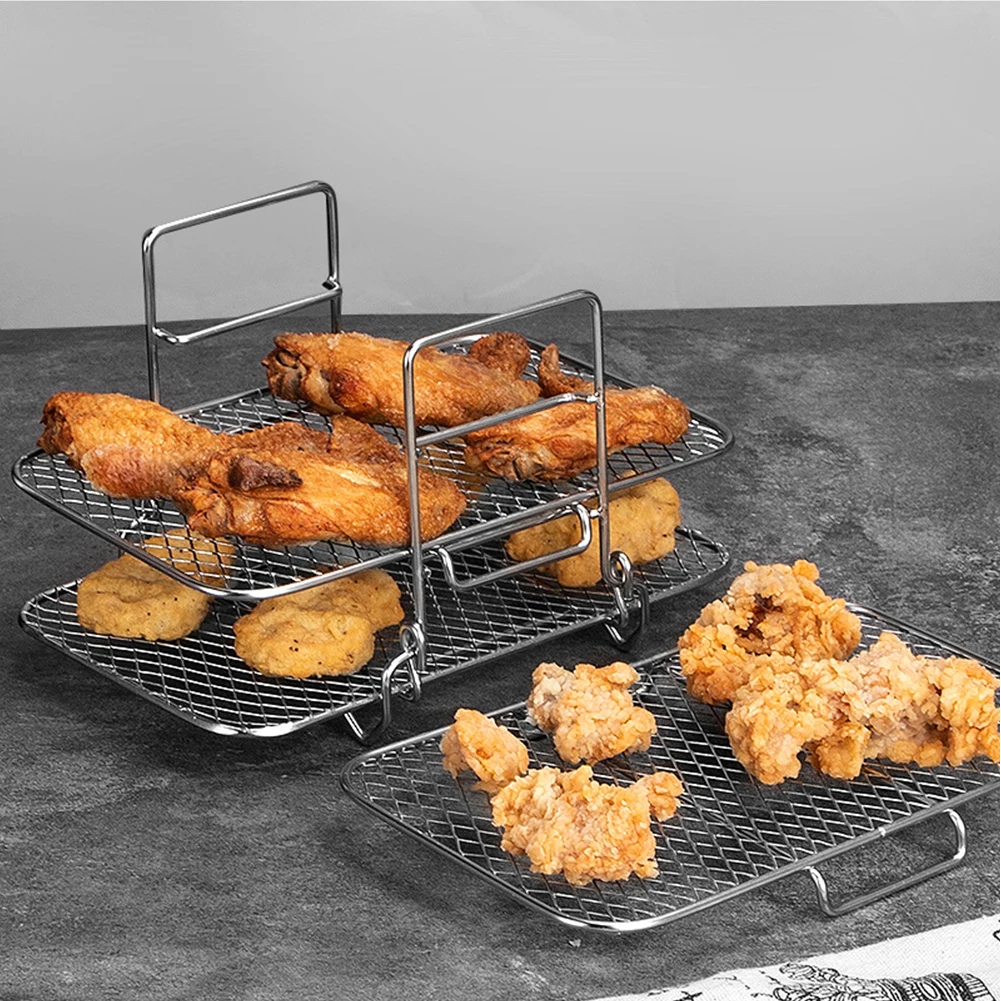 Air Fryer Rack Grilling Rack Stainless Steel 3 Layers Air Fryer Oven Grill Steamer Multifunctional Air Fryer Accessories