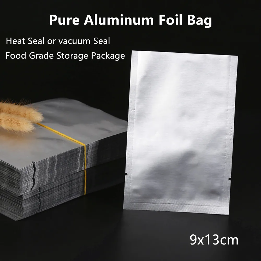 

9x13cm 200pcs Silvery White Pure Aluminium Foil Bags - Food Grade Heat Seal Mylar Pouch Nuts / Liquid / Powder Storage Packaging