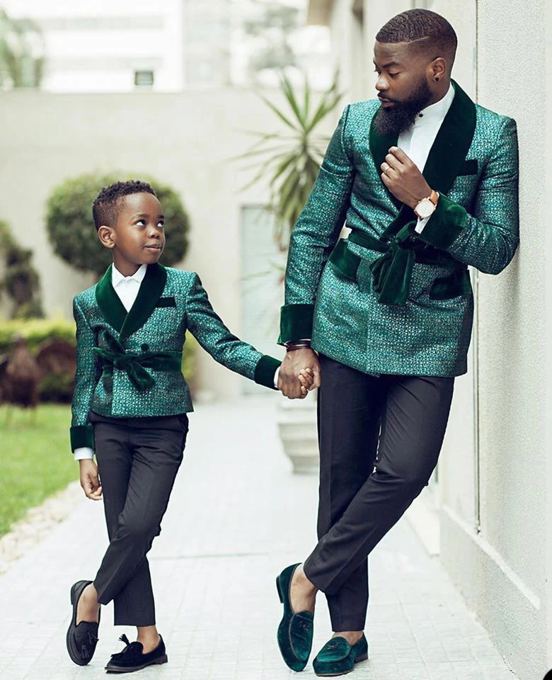 Green Sequined Boy Formal Suits Dinner Tuxedos Little Boys Kids For Wedding Party Evening Suit Birthday Wear (Jacket+Pant)