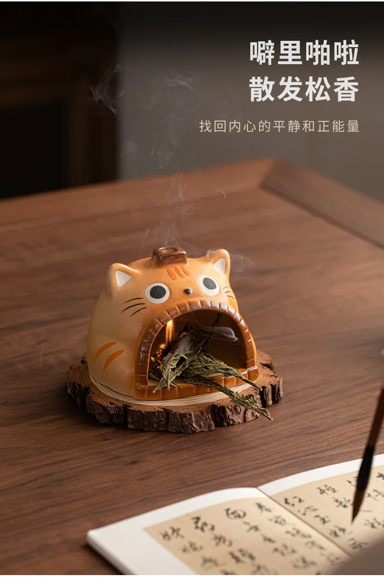 Cute Cat Incense Holder Water Fountain Decoration Incense Burners Consecrate Scented Aromatic Candles Censer Cafes Ornaments