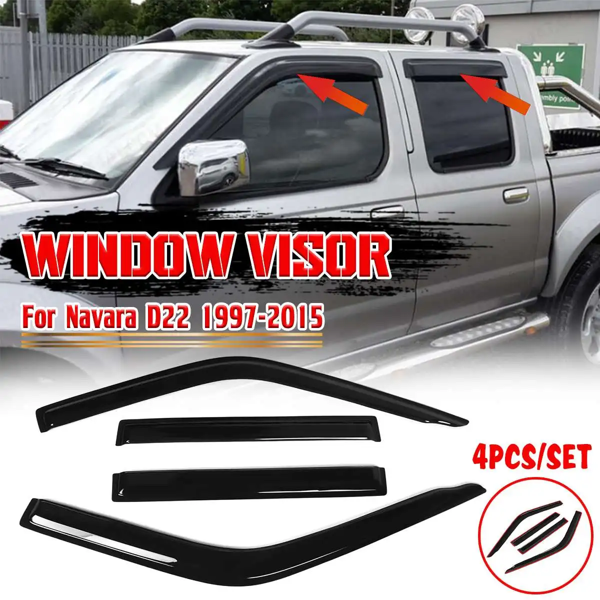 

D22 Car Side Door Window Visor Window Visor Sun Rain Guard For Navara D22 1997-2015 1.6mm Wind Deflectors Window Awning Shelter