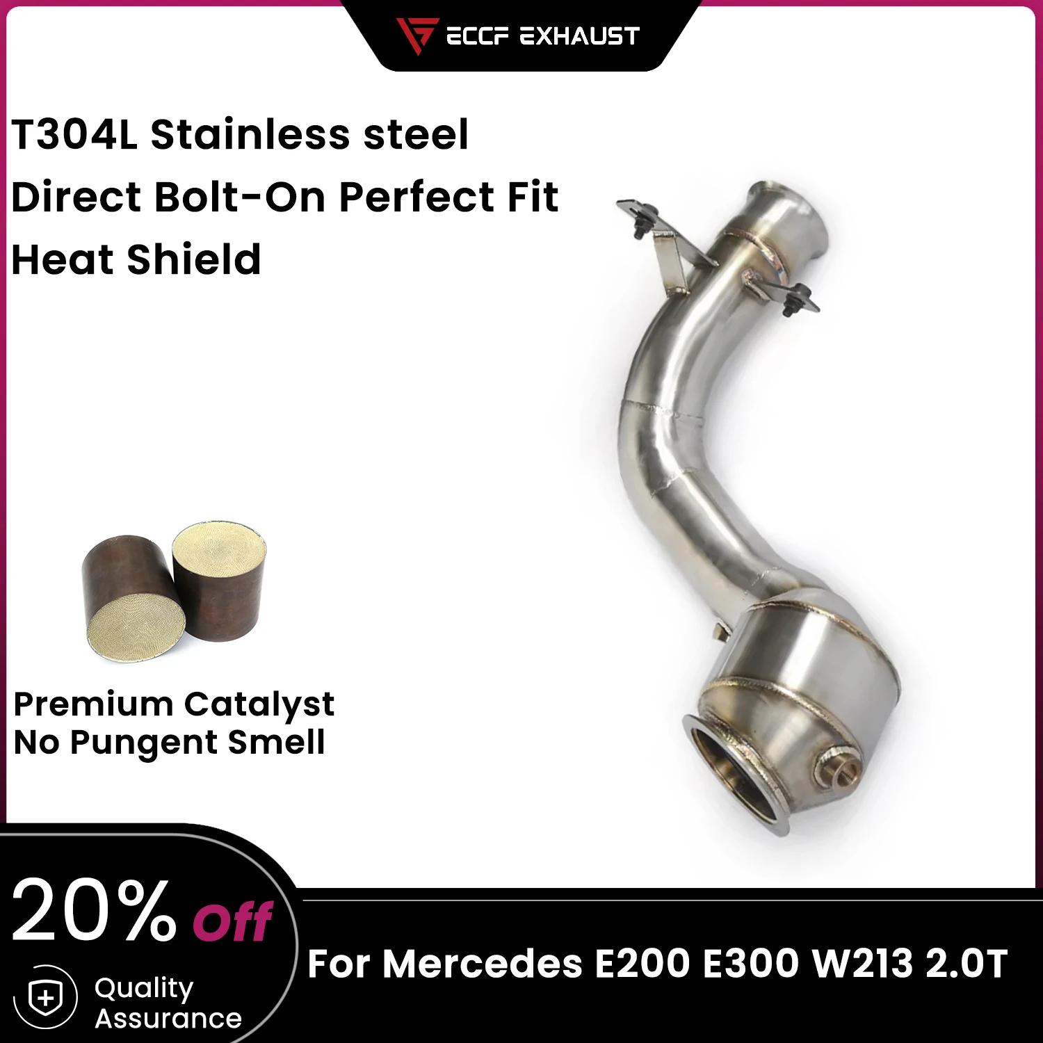 

ECCF Sports Downpipe With Heat Shield For Mercedes E200 E300 W213 2.0T Exhaust Sound High Flow Performance Upgrade