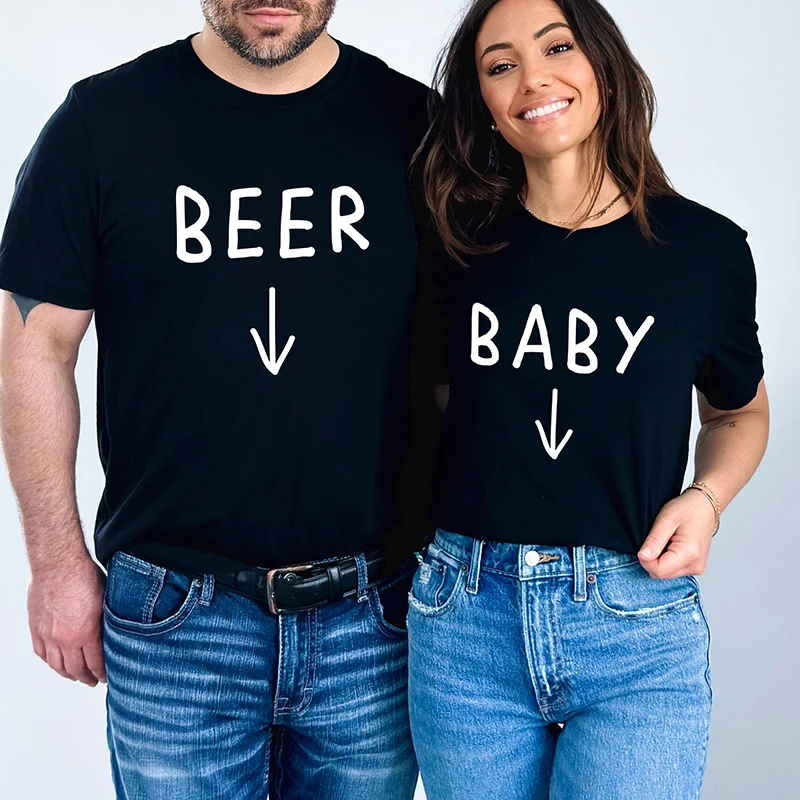 

Beer Baby Couple T Shirts Men and Women Graphic Tee Causal Loose Vintage Lover T-shirt Korean Womens Clothes Tshirt Female