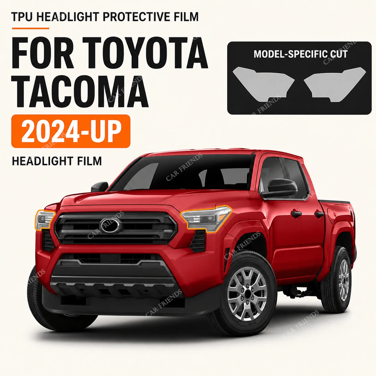 2x Custom Fit TPU Headlight Protective Film for Toyota Tacoma 2024 Clear